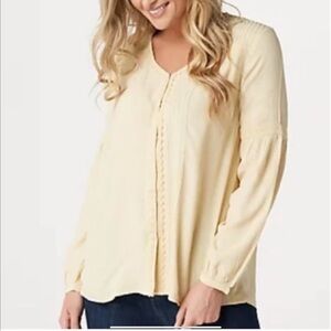 Logo lavish pin tucked front Rayon Blouse. SZ. 1X